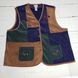 Napa Valley Vintage Floral Embroidered Vest Boho XL Blue Green